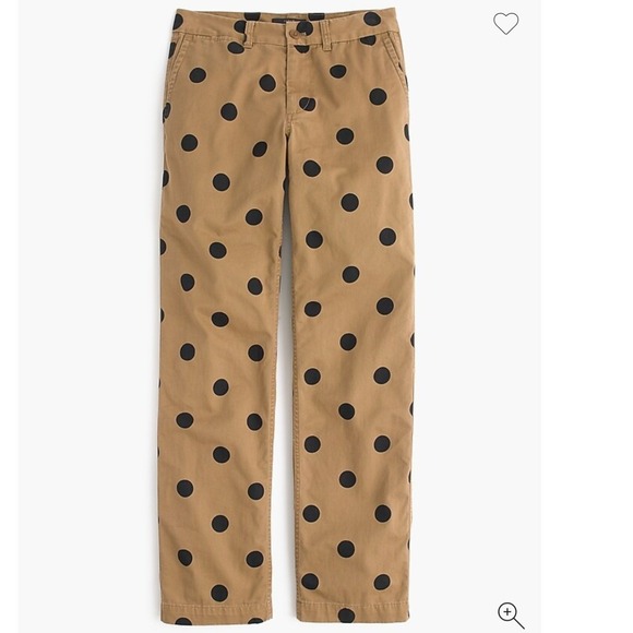 J. Crew Polka Dot Chino Pants Women's Size 12 Cotton Blend Khaki Black - Picture 1 of 5